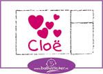 Geboortesticker type 065 - Naam met 5 tal hartjes